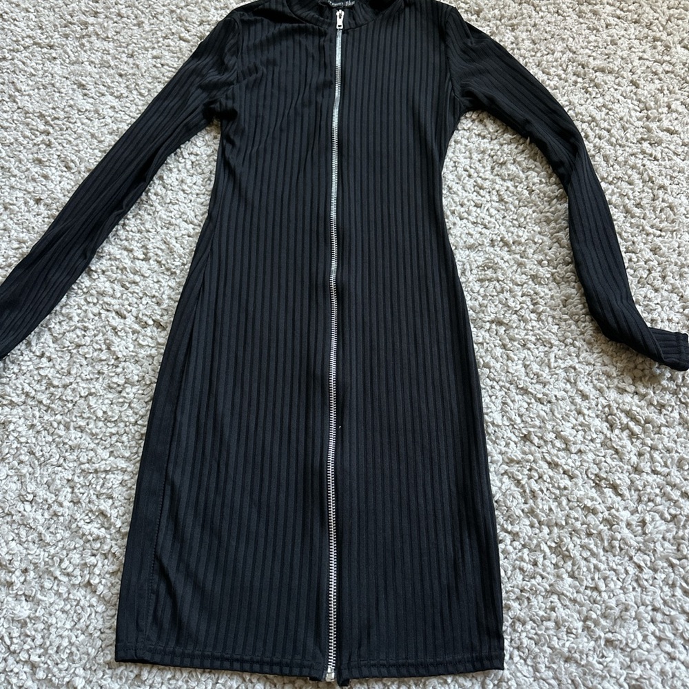 Others Follow Black Long Sleeve Zipper Dress